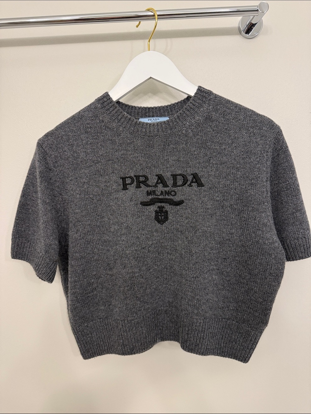 Prada Charcoal Gray Short-Sleeve Crewneck Knit Sweater